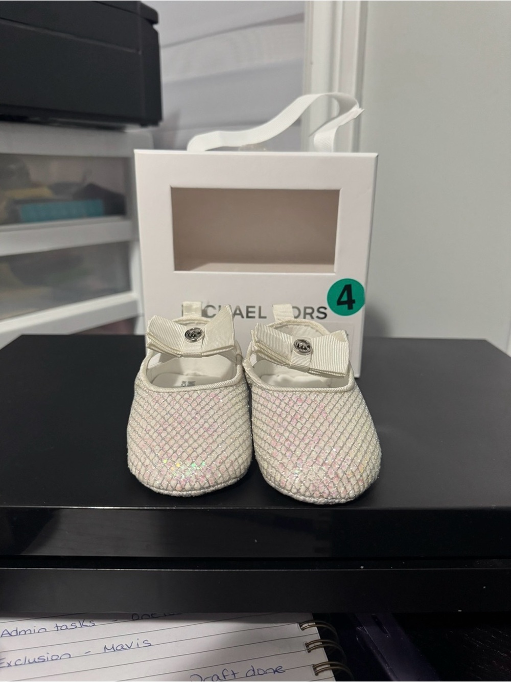 Michael Kors Baby Girls Iridescent White Bow Walker Shoes